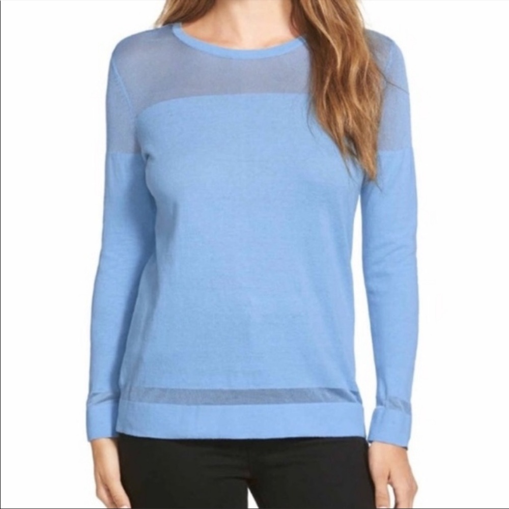 VINCE CAMUTO Sheer Mesh Yoke Lightweight Sweater—SZ. Medium